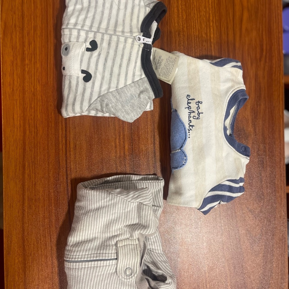 Baby Elephant Striped Footies - Gray and Blue